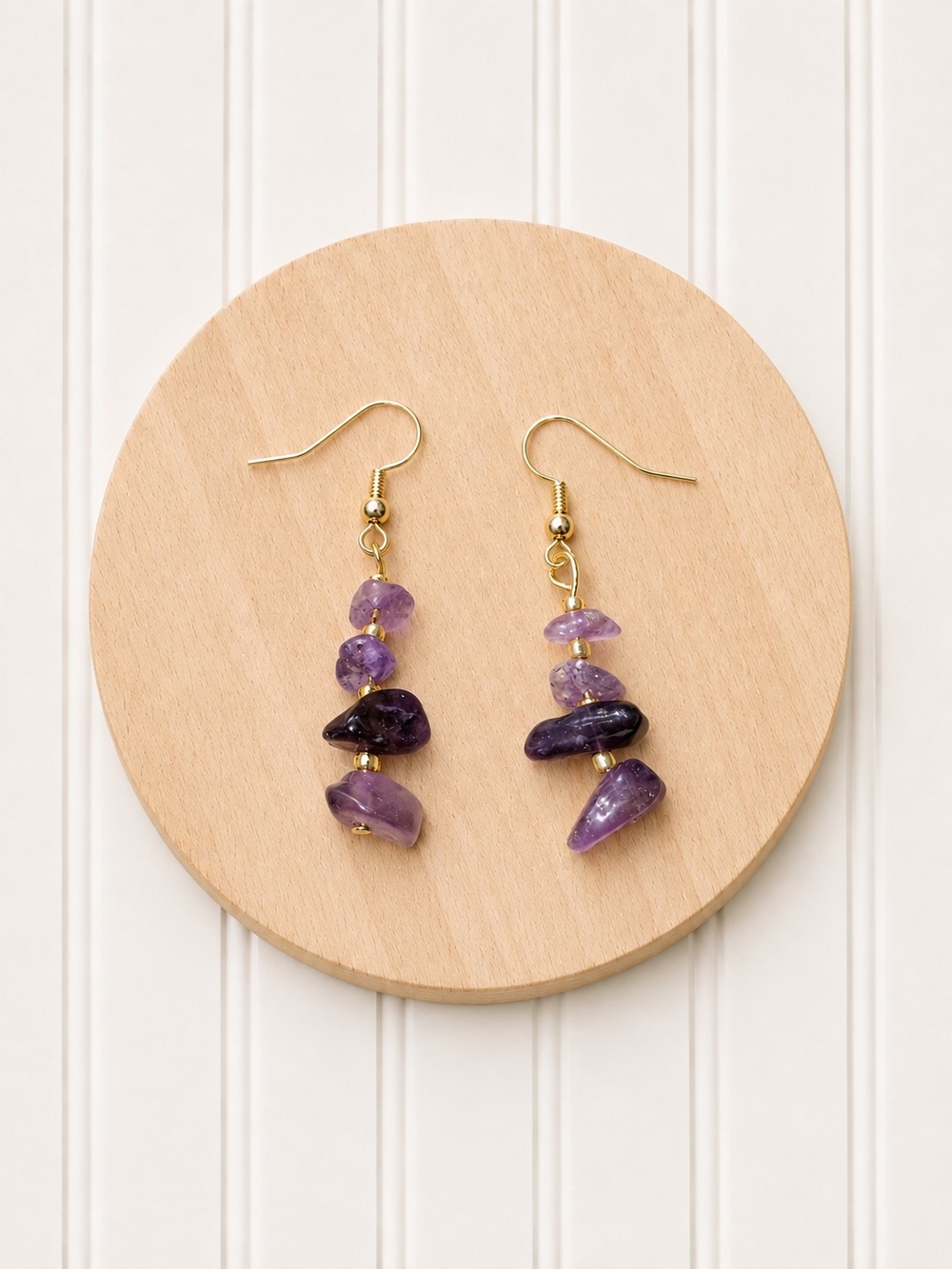 Gold-Plated Amethyst Chip Drop Earrings - Purple